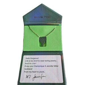 Diamonique X Jennifer Miller Green Heart Necklace CZ Sterling Silver